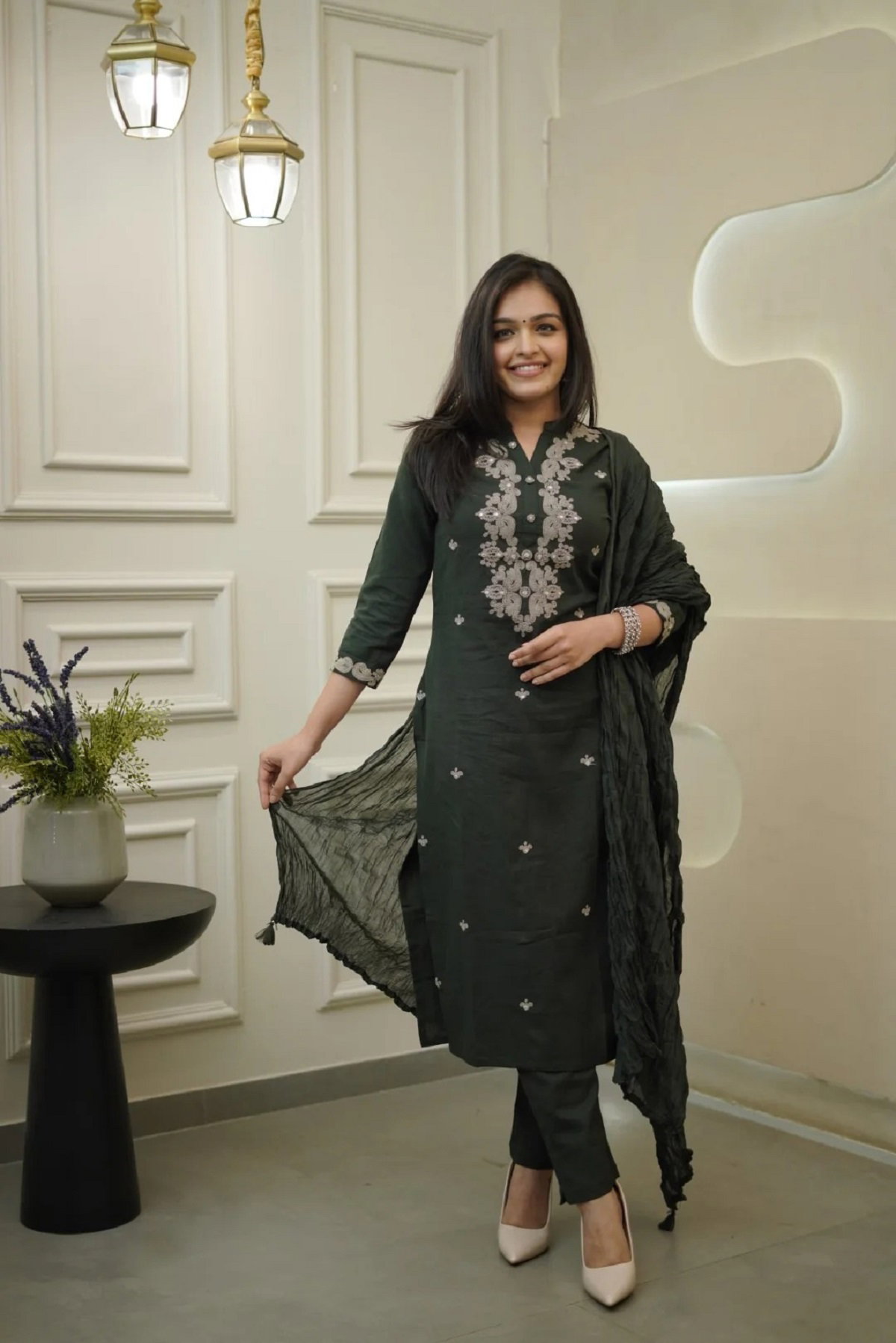 Navya Kurti 141 Party Wear Embroidery Worked Cotton Silk Kurti with Pant and Dupatta Set 