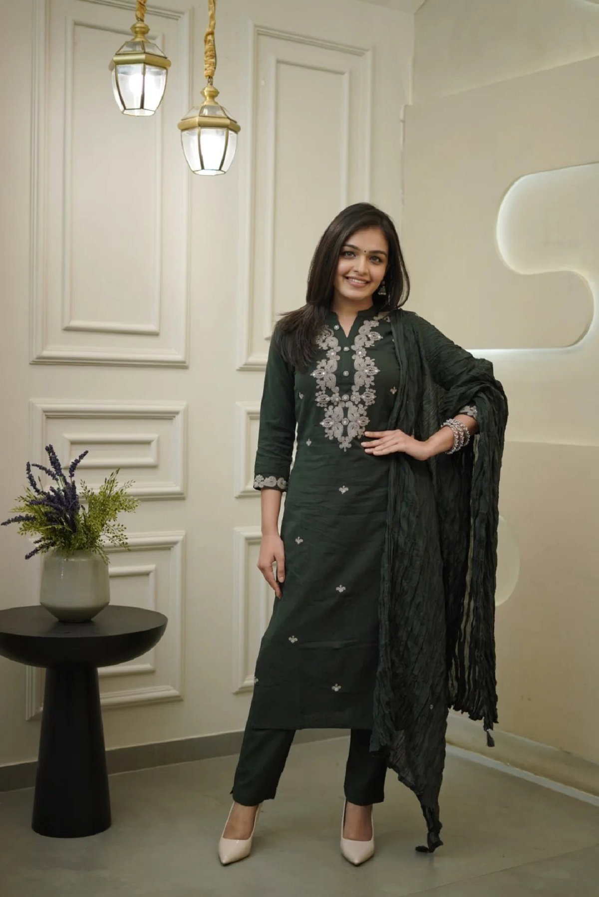 Navya Kurti 141 Party Wear Embroidery Worked Cotton Silk Kurti with Pant and Dupatta Set 