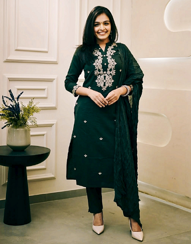 Navya Kurti 141 Party Wear Embroidery Worked Cotton Silk Kurti with Pant and Dupatta Set 