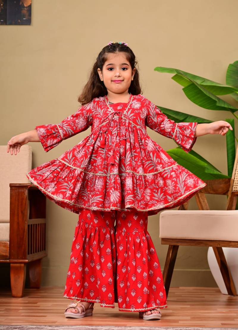 Naisha Kids 08 Girls Cotton Kurta Sharara And Dupatta Set