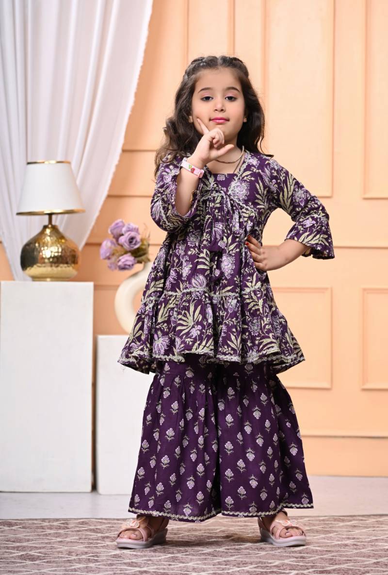 Naisha Kids 08 Girls Cotton Kurta Sharara And Dupatta Set
