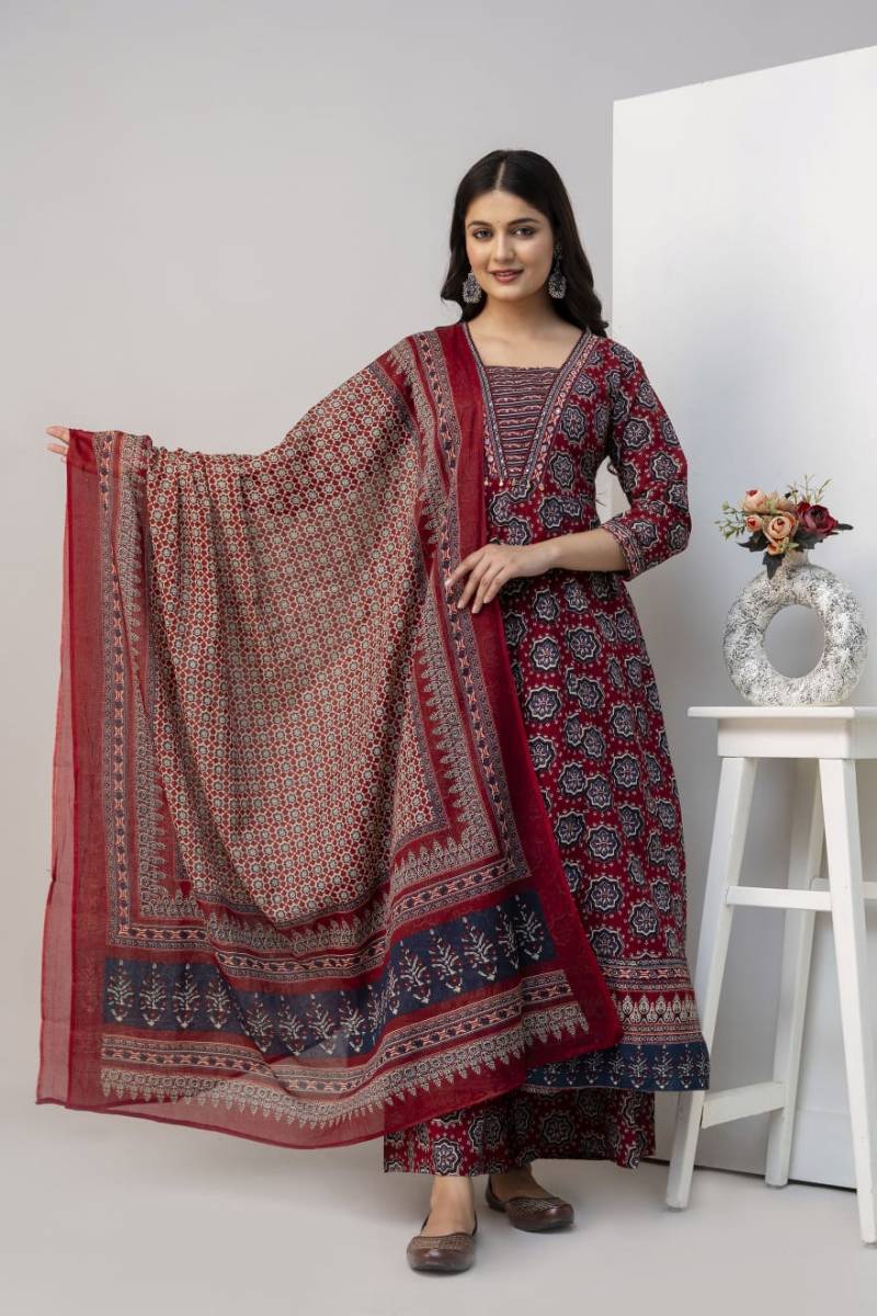 Naisha K 339 Cotton Printed Long Anarkali Style Kurta Set Collection