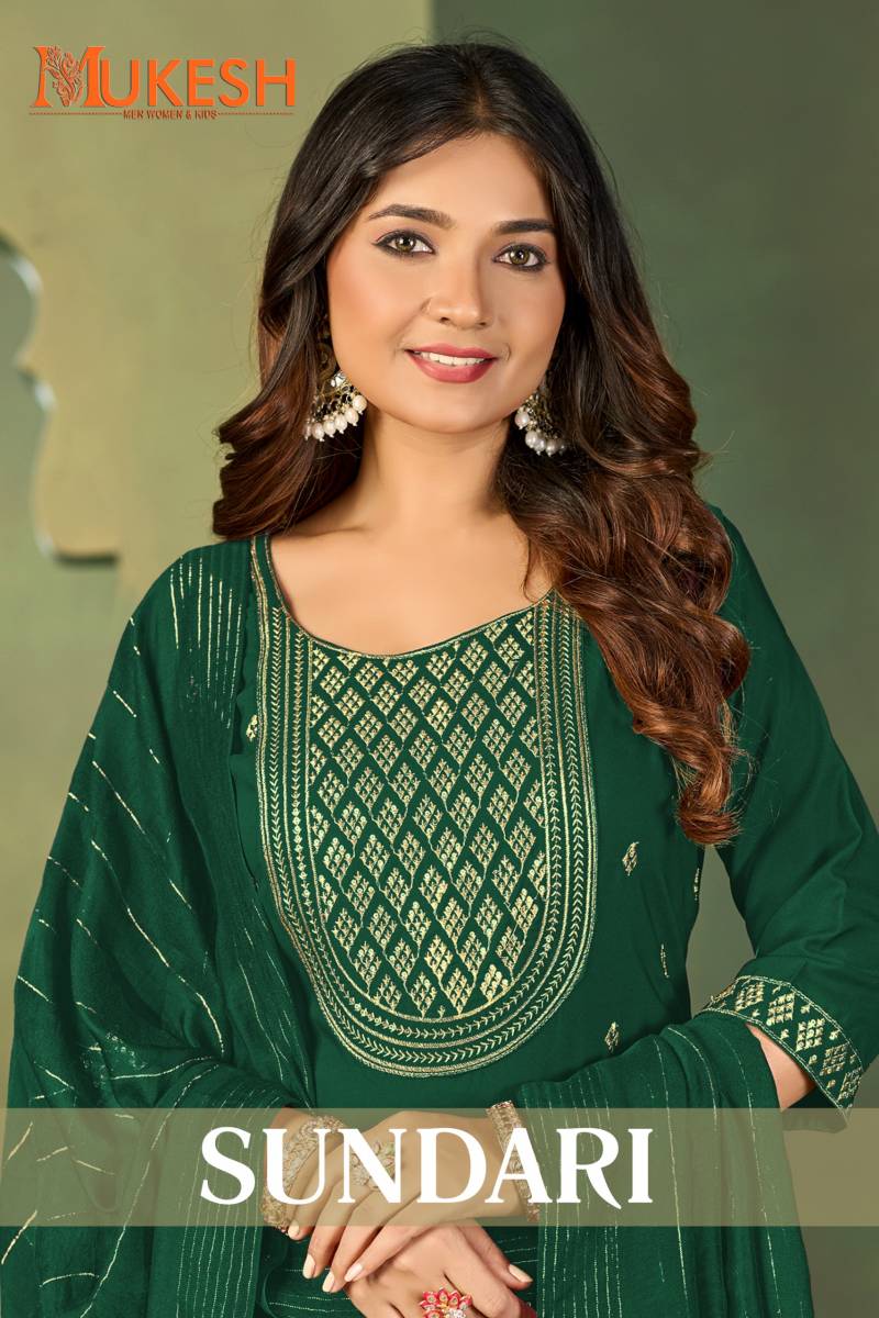 Mukesh Sundari Malai Crepe Embroidered Kurti With Bottom Dupatta