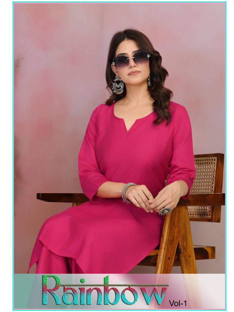 Sankheswer Rainbow Vol 1 Vertican Plain Kurti With Bottom Collection