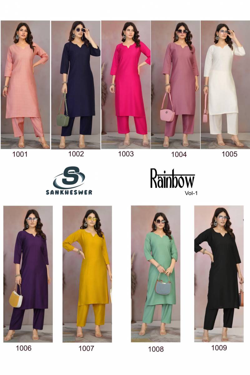 Sankheswer Rainbow Vol 1 Vertican Plain Kurti With Bottom Collection