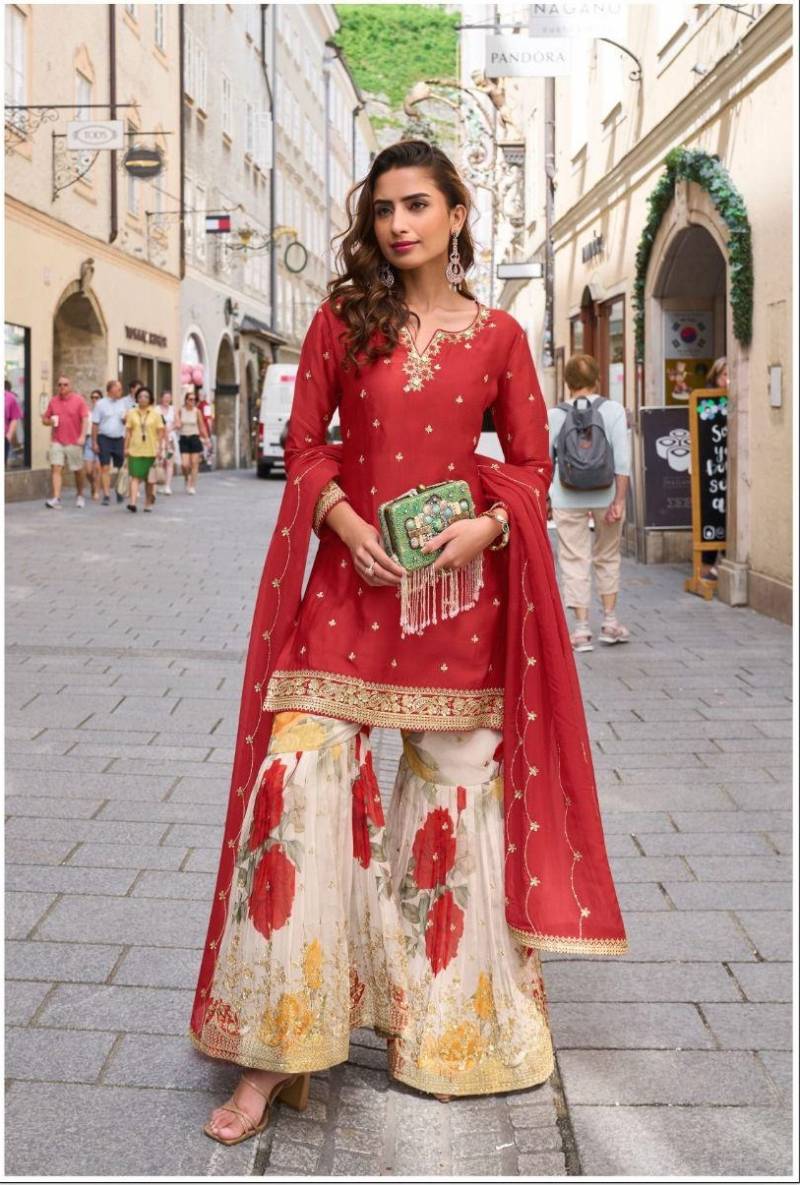 Rashmika Hit 7580 To 82 Chinon Embroidered Sharara Collection