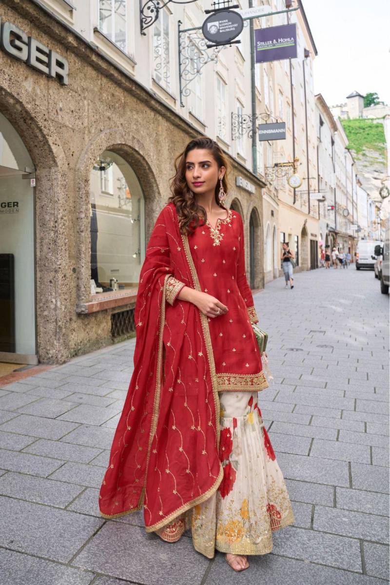 Rashmika Hit 7580 To 82 Chinon Embroidered Sharara Collection