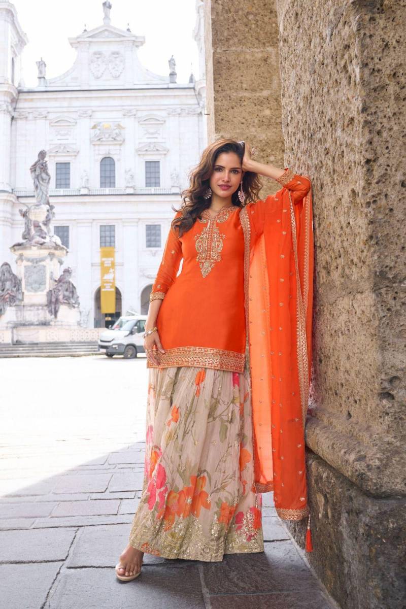Rashmika Hit 7580 To 82 Chinon Embroidered Sharara Collection