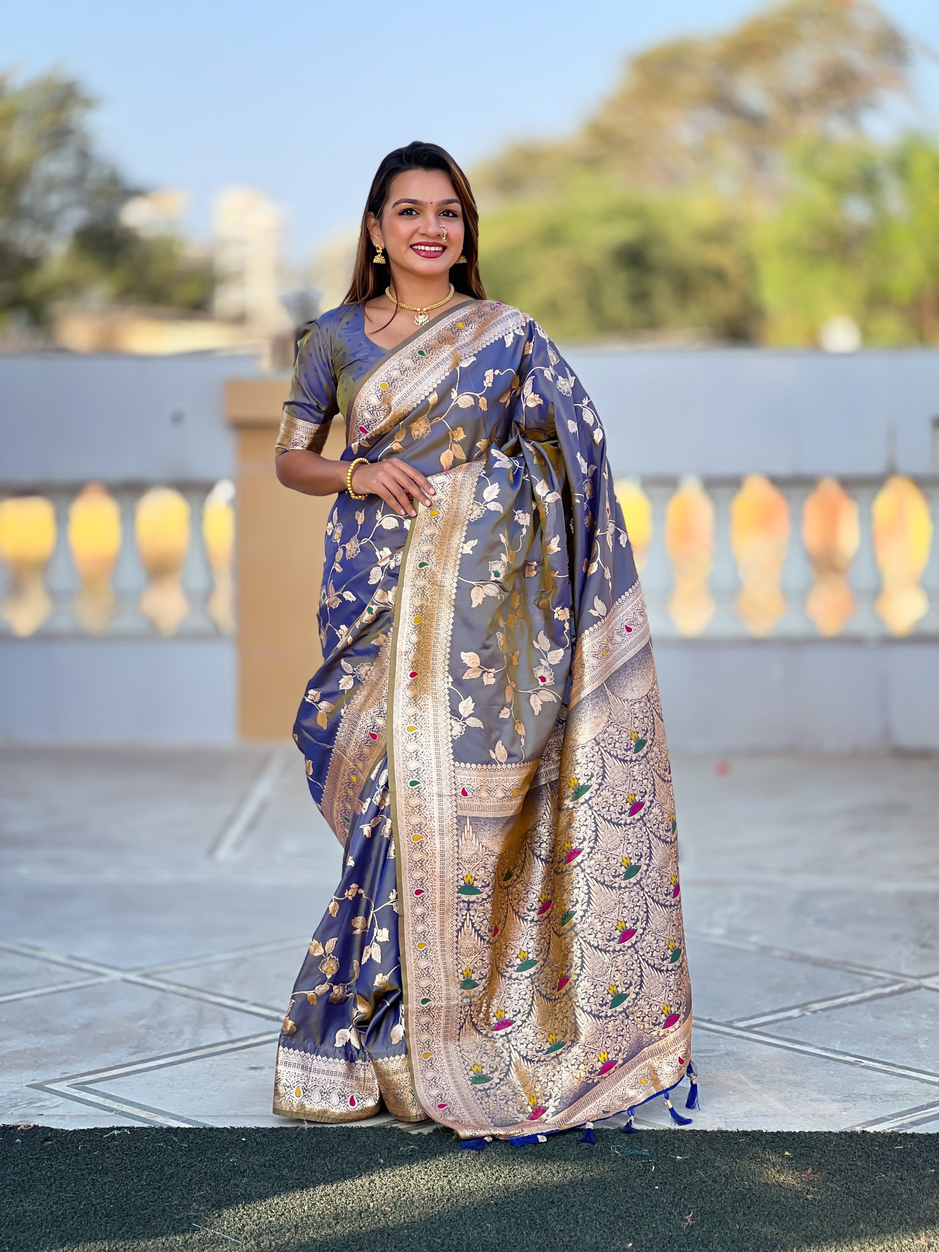 Lekha MN Banarasi 4D Patola Soft Banarasi Silk Zari Weaving Meenakari Saree