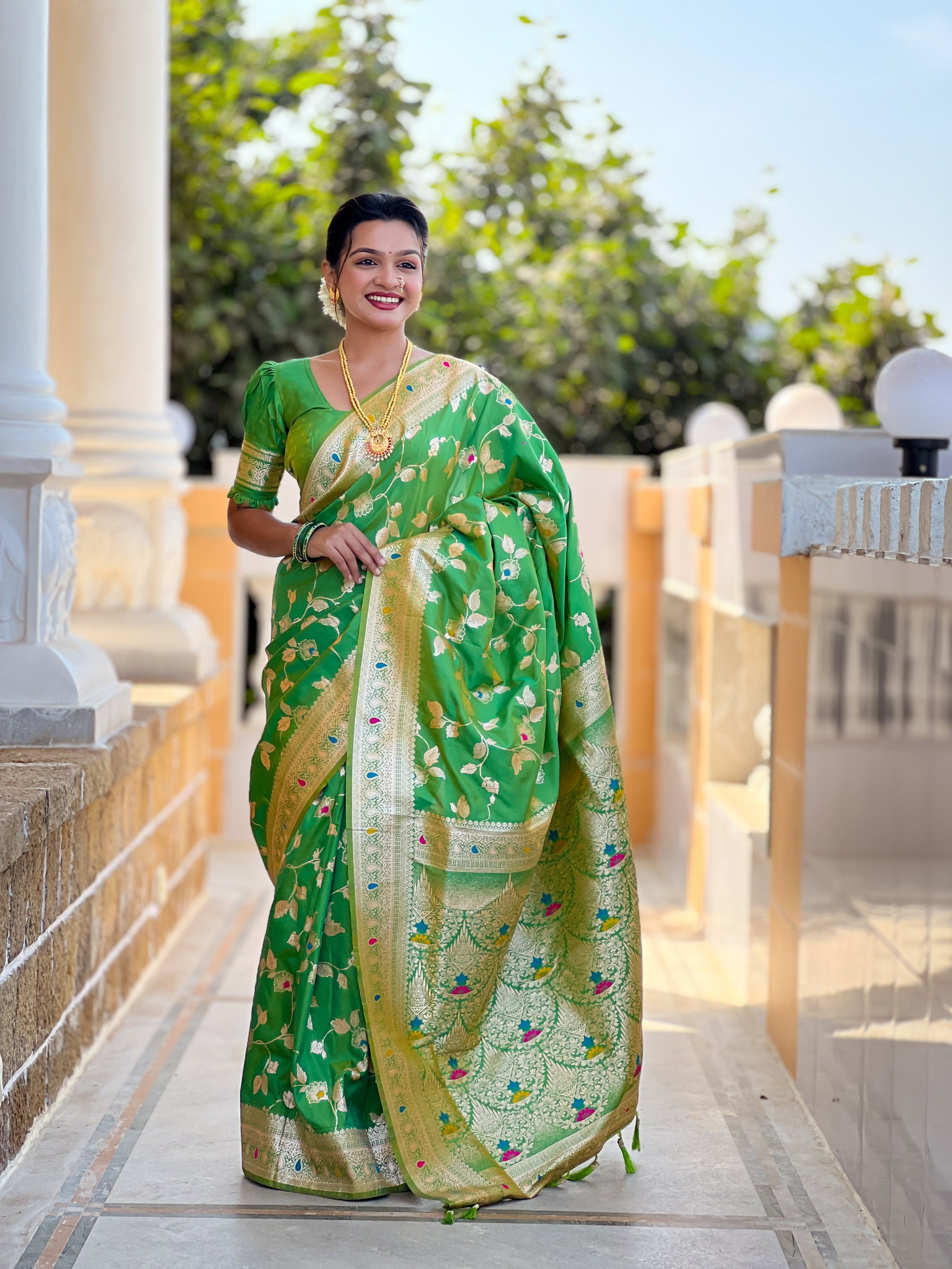 Lekha MN Banarasi 4D Patola Soft Banarasi Silk Zari Weaving Meenakari Saree