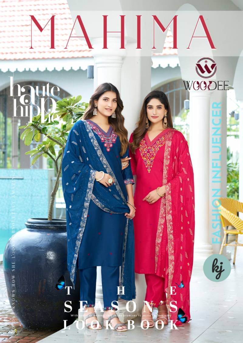 Woodee Mahima Viscose Gadhawal Thread Work Kurti Pant And Dupatta