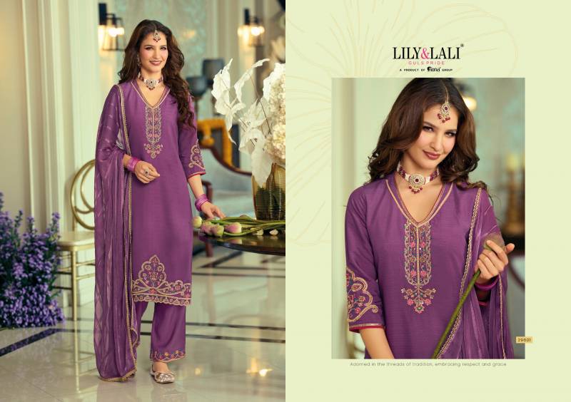 Lily And Lali Rang Rang Viscose Fancy Silk Embroidery Kurti Pant And Dupatta