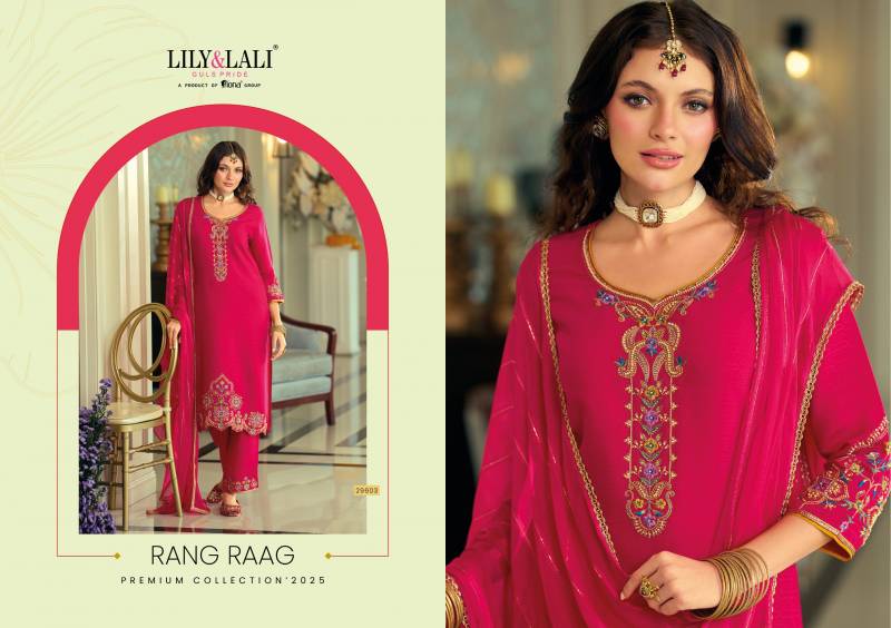 Lily And Lali Rang Rang Viscose Fancy Silk Embroidery Kurti Pant And Dupatta