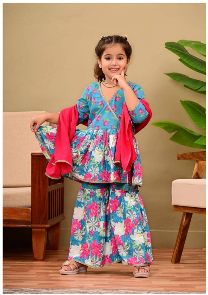 Naisha Kids 10 Cotton Kurta Sharara And Dupatta Girls Collection
