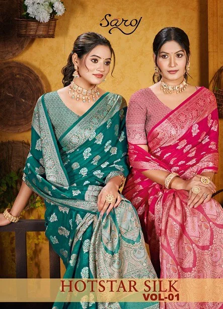 Saroj Hot Star Vol 1 Gerogette Jecquard Silk Saree Collection