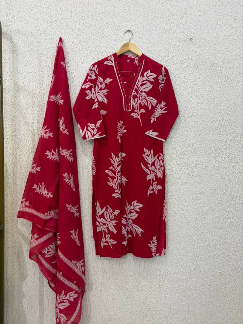 Naisha K 342 Cotton Casual Wear Kurti Pant And Dupatta Collection