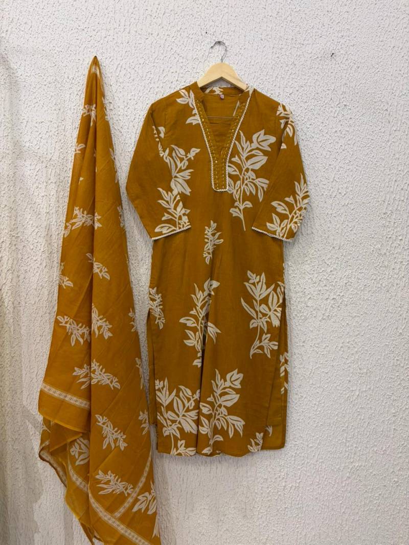 Naisha K 342 Cotton Casual Wear Kurti Pant And Dupatta Collection
