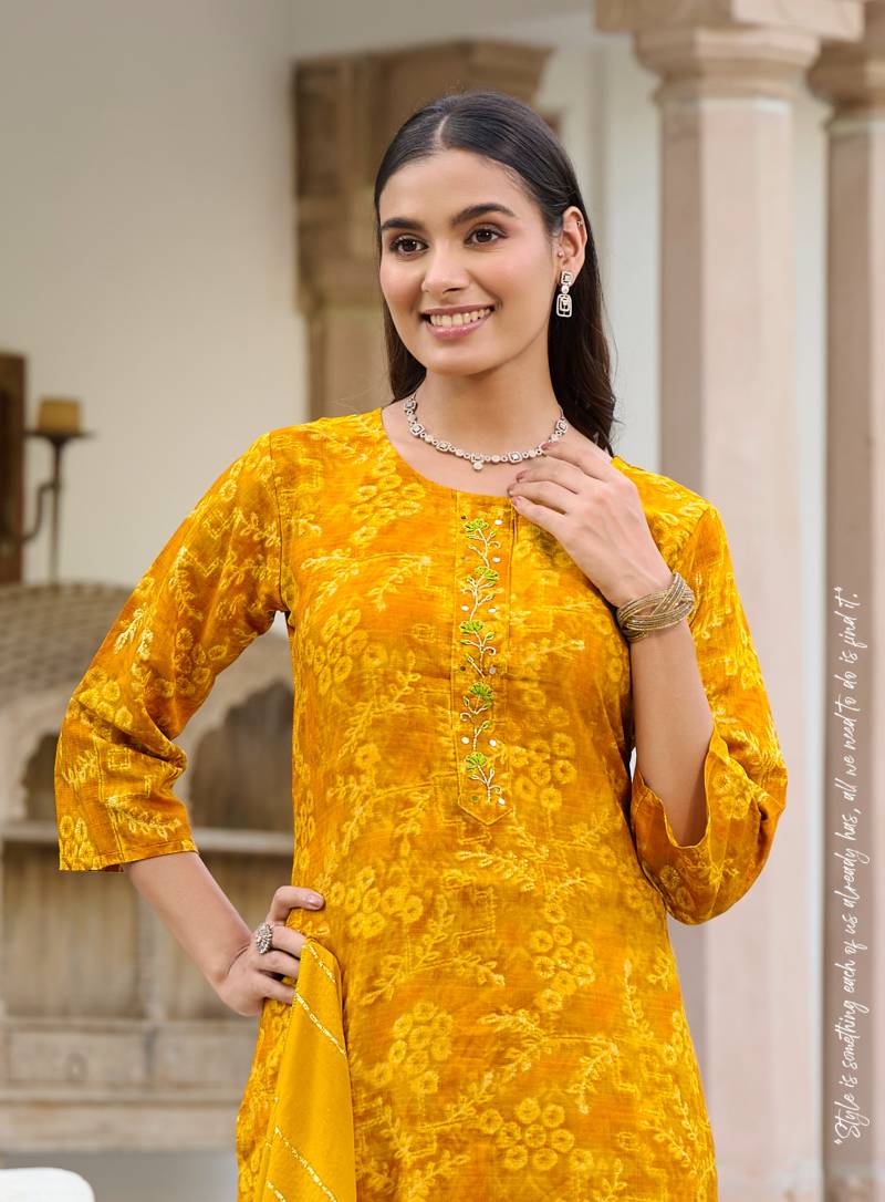 Radhika Alexa Vol 6 Vertican Silk Foil Printed Kurti Pant And Dupatta