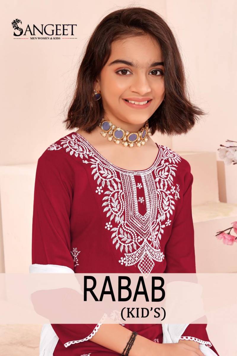 Sangeet Rabab Kids Rayon White Emboirdered Kids Wear Collection
