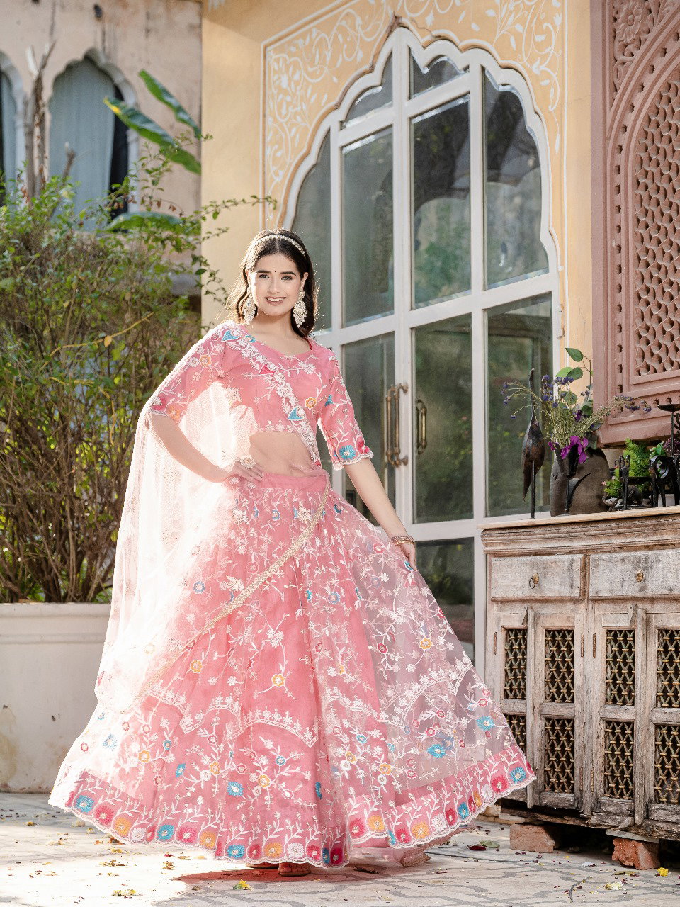 Aawiya 04 Pink Net Embroidery lehenga Choli Collection
