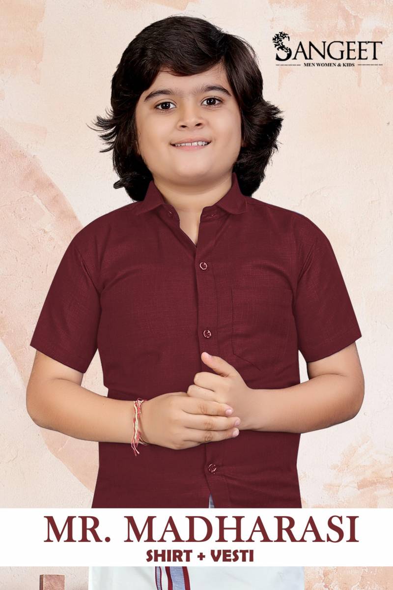 Sangeet Mr Madharasi Kids Slub Cotton Shirt With Vesti Collection