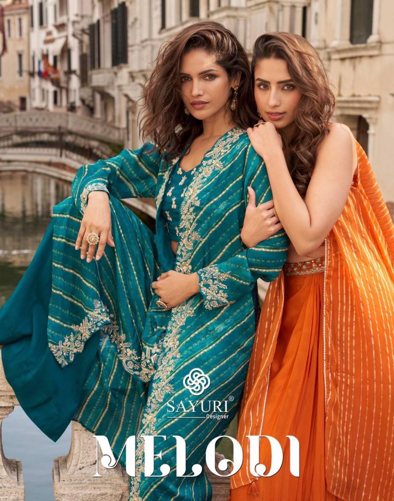 Sayuri Melodi Chinon Jacquard Silk Designer Top Bottom And Shrug
