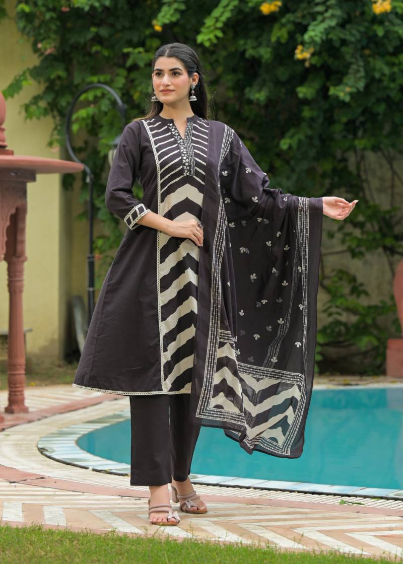 Naisha K 344 Cotton Casual Wear Kurti Pant And Dupatta Collection