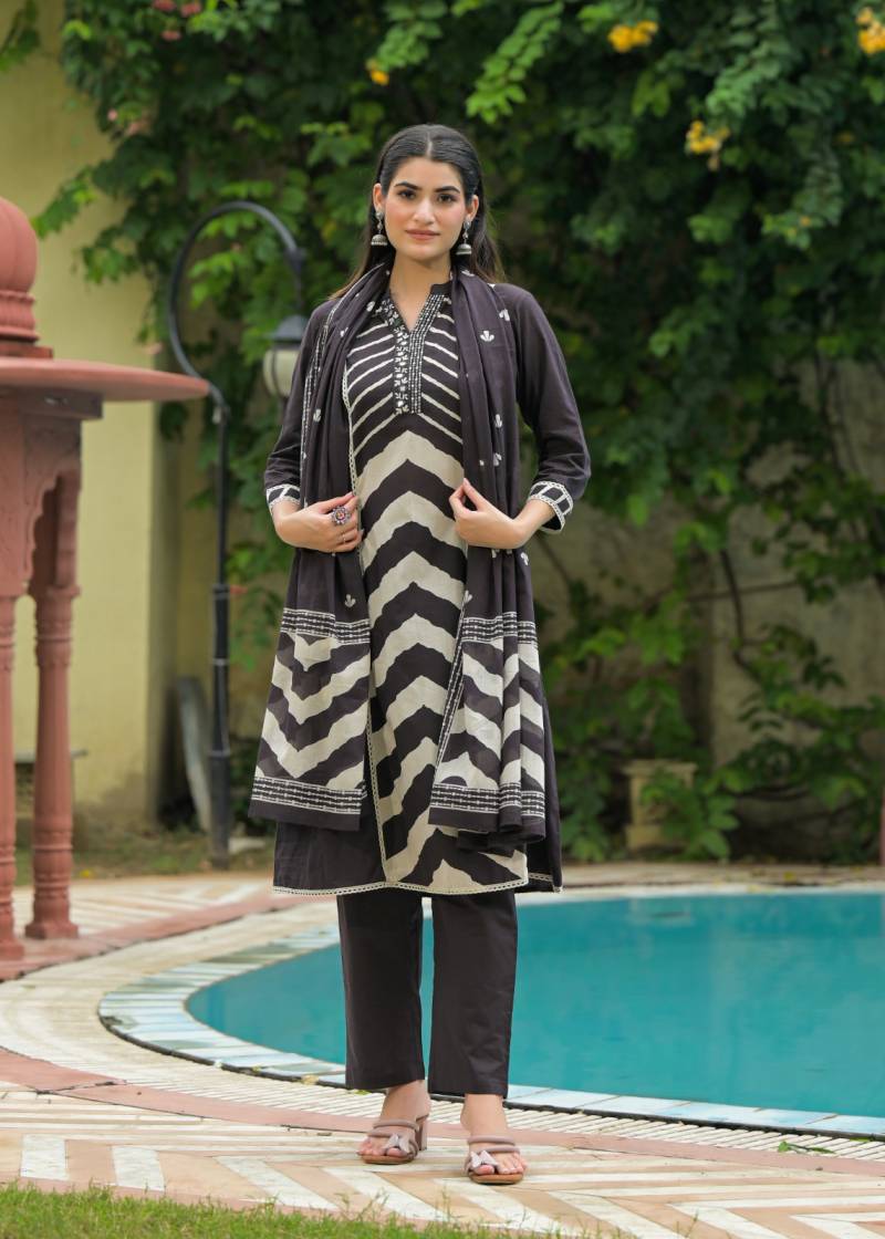 Naisha K 344 Cotton Casual Wear Kurti Pant And Dupatta Collection