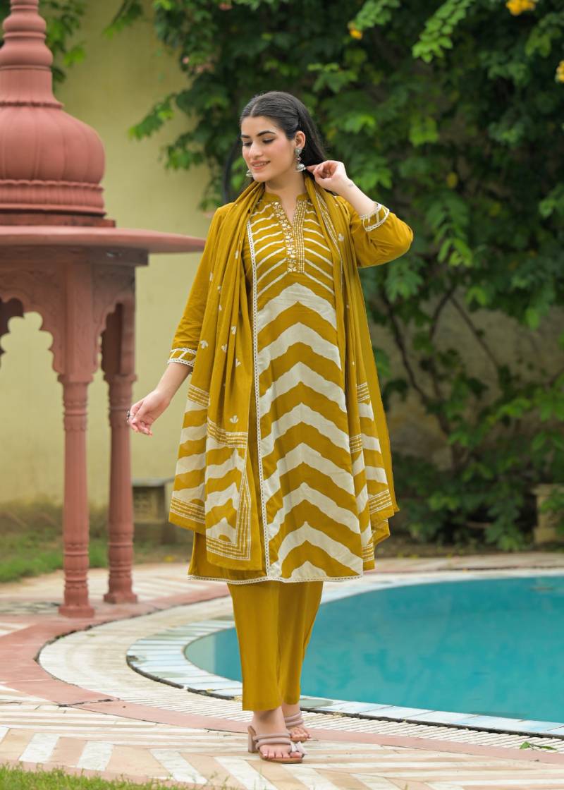 Naisha K 344 Cotton Casual Wear Kurti Pant And Dupatta Collection