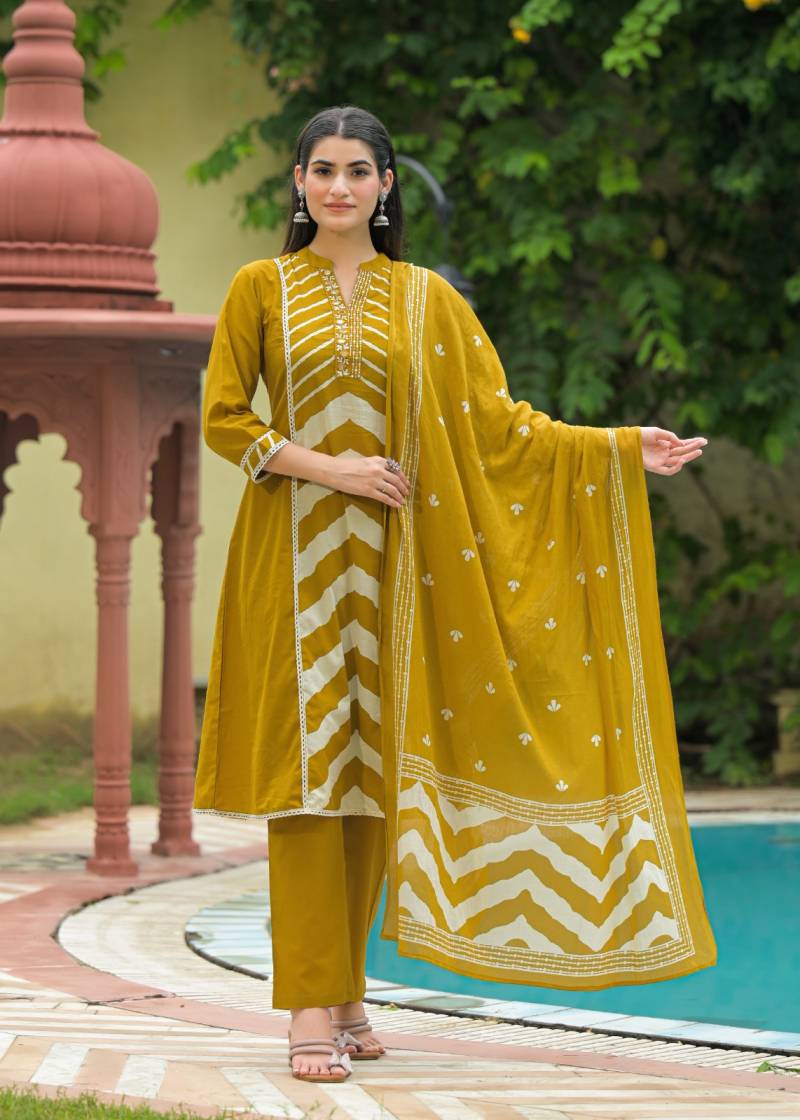 Naisha K 344 Cotton Casual Wear Kurti Pant And Dupatta Collection