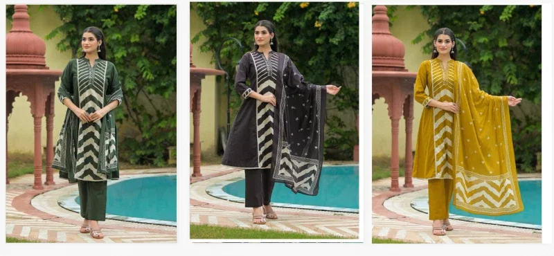 Naisha K 344 Cotton Casual Wear Kurti Pant And Dupatta Collection