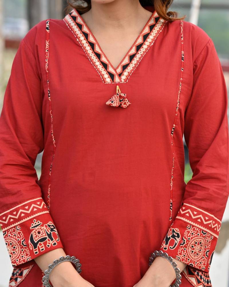 Naisha K 345 Cotton Embroidery Kurti Pant And Dupatta Collection