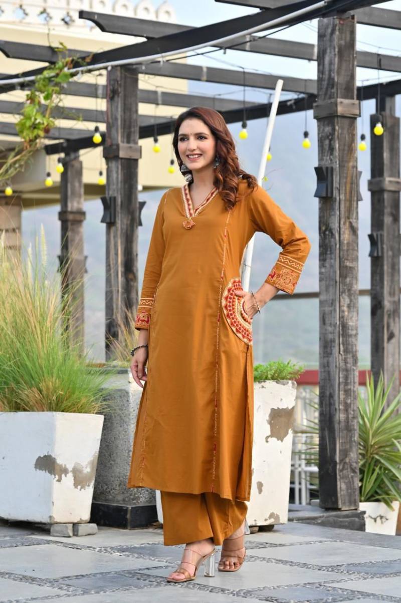 Naisha K 345 Cotton Embroidery Kurti Pant And Dupatta Collection