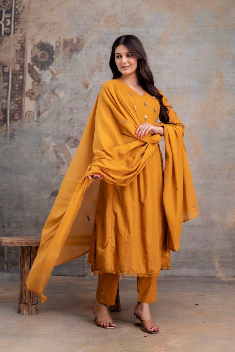 Naisha K 347 Cotton Embroidery Work Kurti Pant And Dupatta