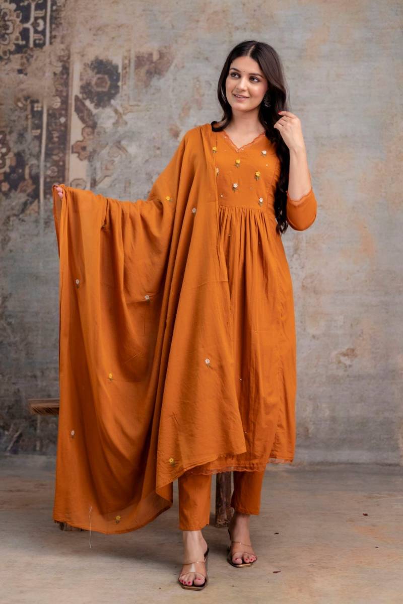 Naisha K 347 Cotton Embroidery Work Kurti Pant And Dupatta