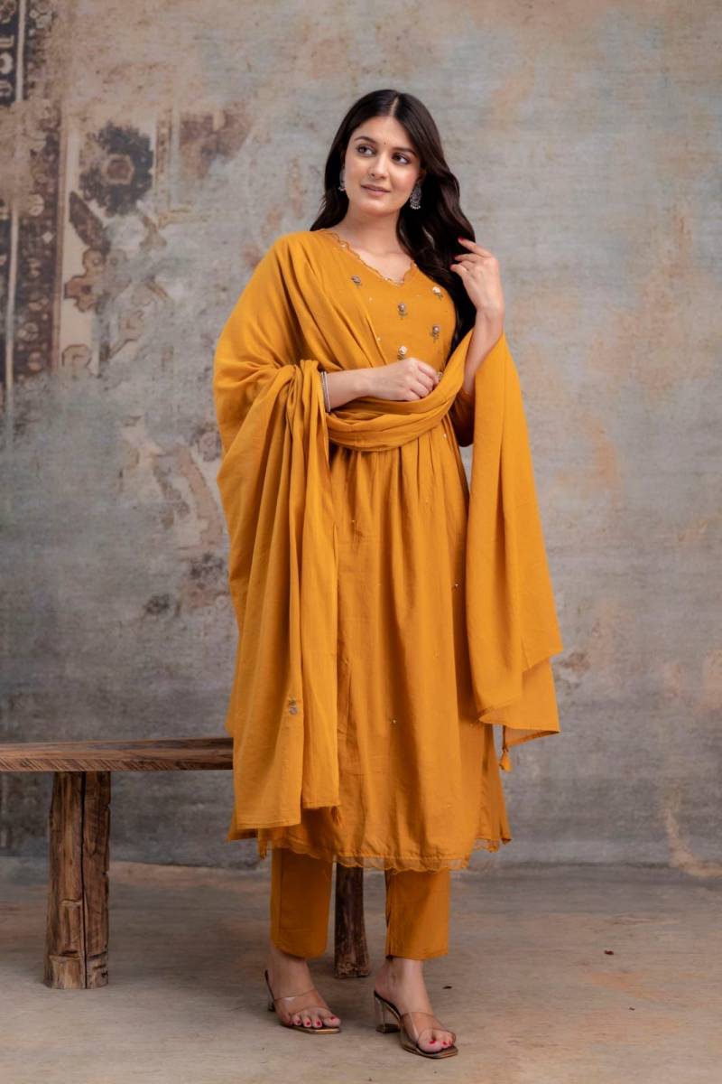 Naisha K 347 Cotton Embroidery Work Kurti Pant And Dupatta