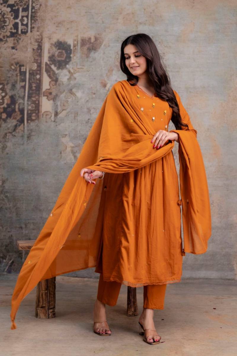 Naisha K 347 Cotton Embroidery Work Kurti Pant And Dupatta