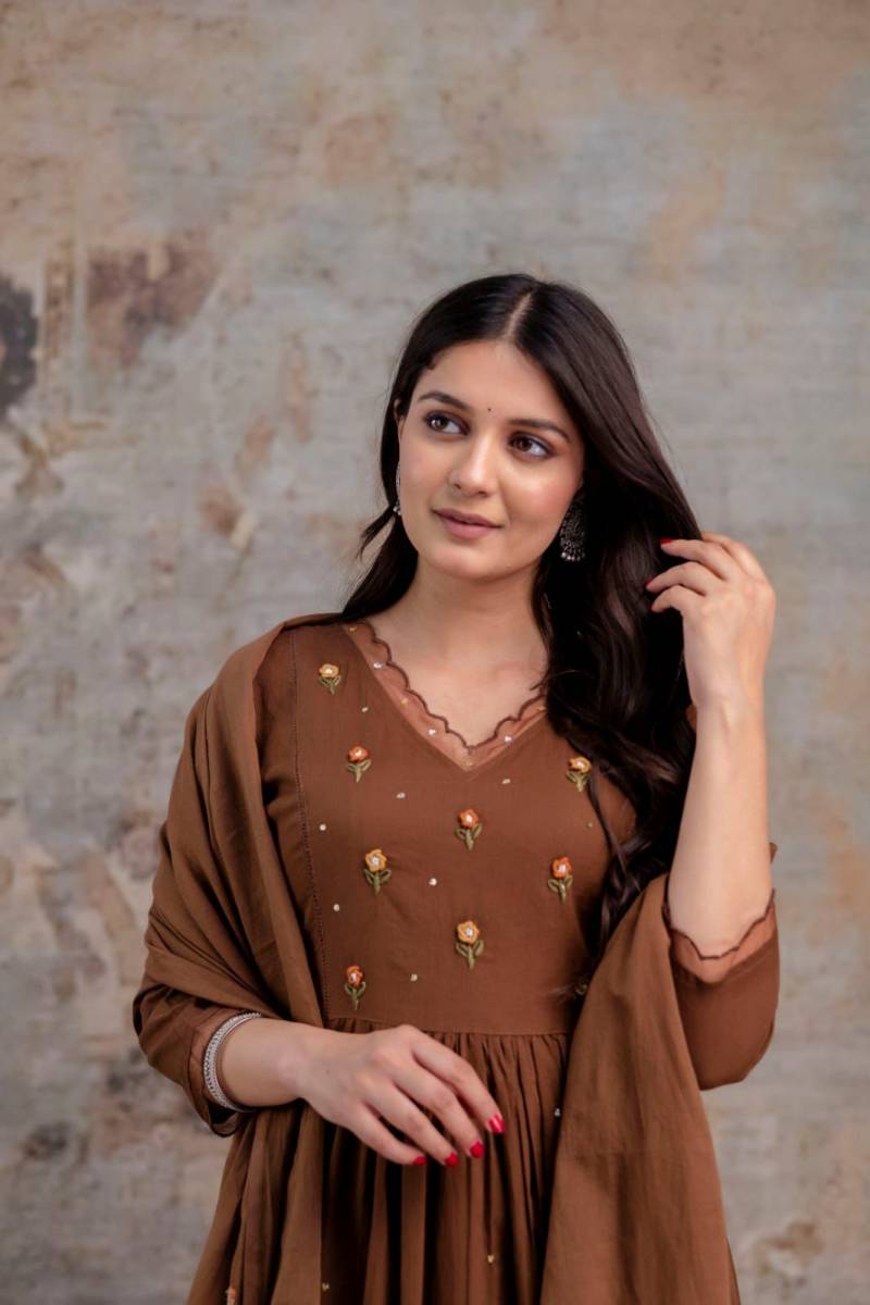 Naisha K 347 Cotton Embroidery Work Kurti Pant And Dupatta