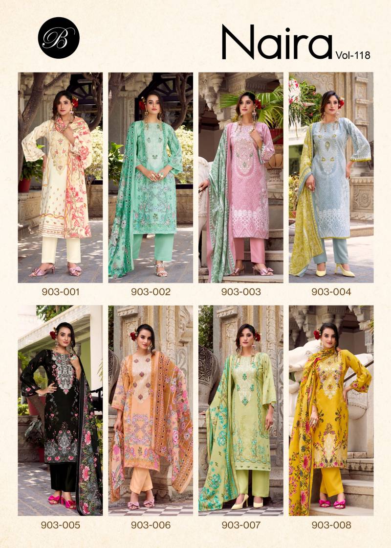 Belliza Naira Vol 118 Cotton Digital Print Embroidery Dress Material