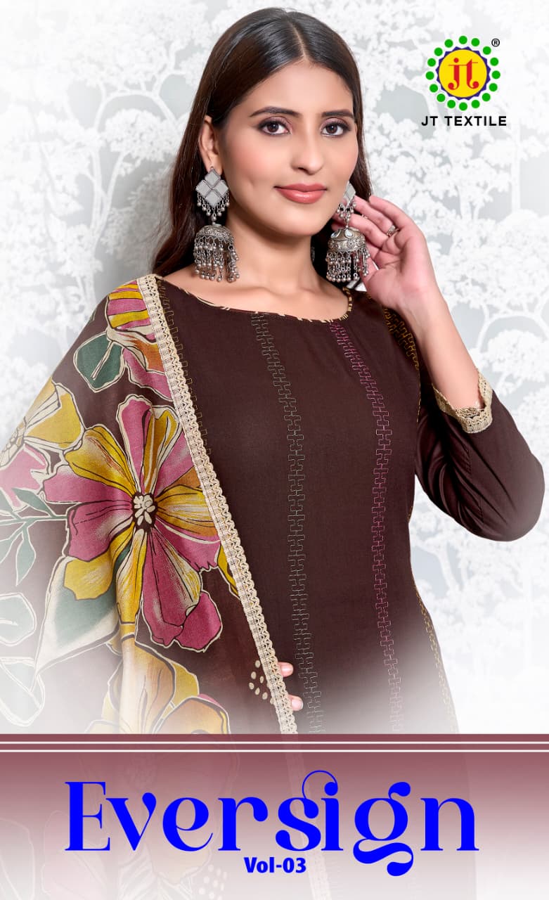 Jt Eversign Vol 3 Rayon Coding Work Dress Material Collection