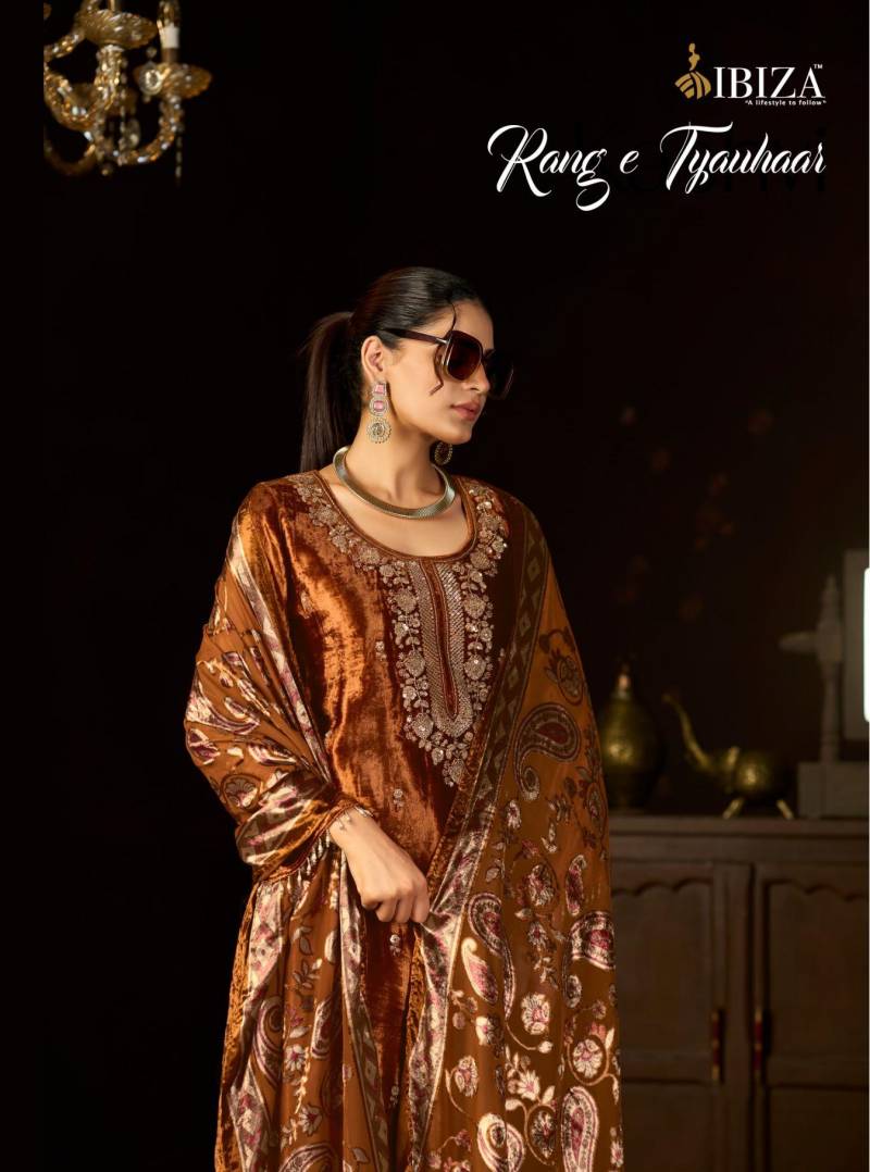 Ibiza Rang E Tyauhaar Viscose Velvet Work Salwar Kameez Collection