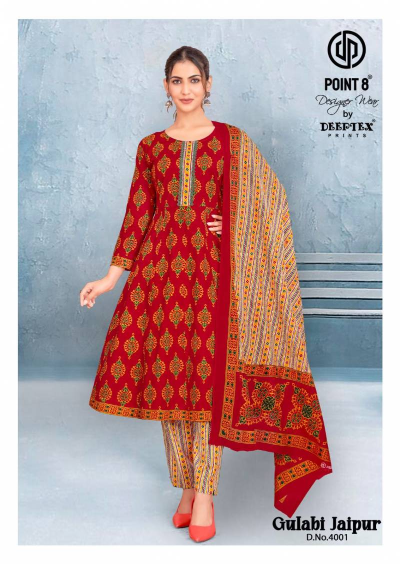 Deeptex Gulabi Jaipur Vol 4 Cotton Printed Anarkali Kurti Pant With Dupatta