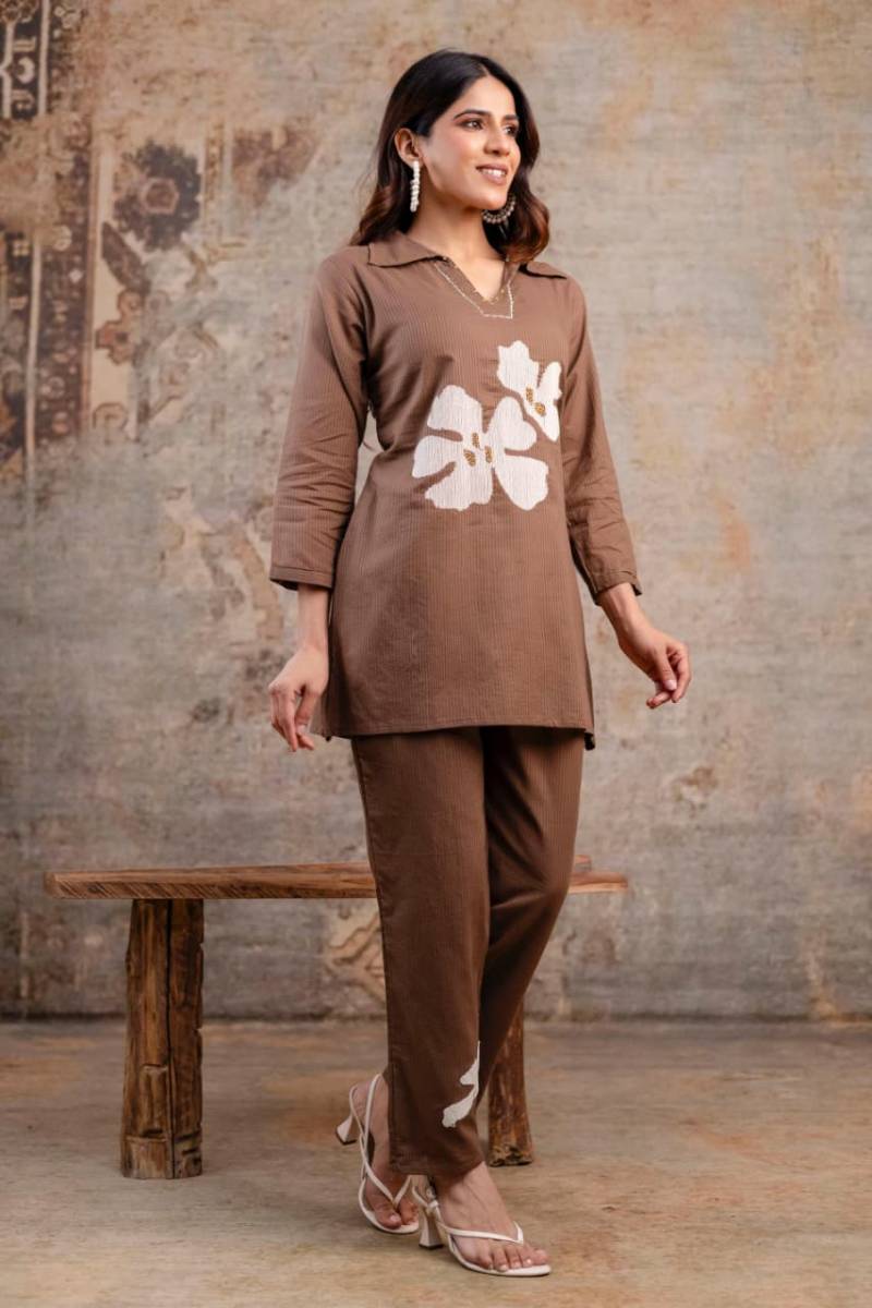 Naisha K 356 Cotton Silli Embroidered Hand Work Co Ord Set Collection