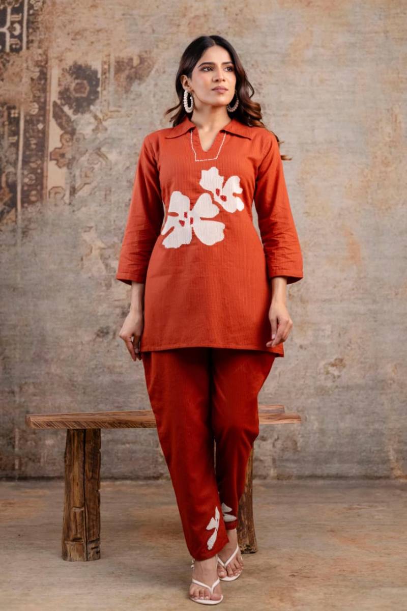 Naisha K 356 Cotton Silli Embroidered Hand Work Co Ord Set Collection