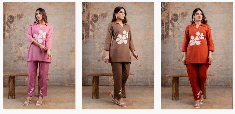 Naisha K 356 Cotton Silli Embroidered Hand Work Co Ord Set Collection