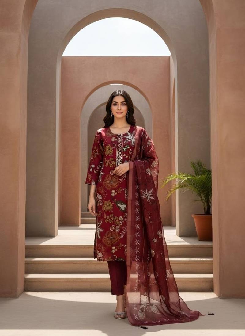 Naisha K 354 Vol 4 Vetican Print Work Top Bottom And Dupatta Collection