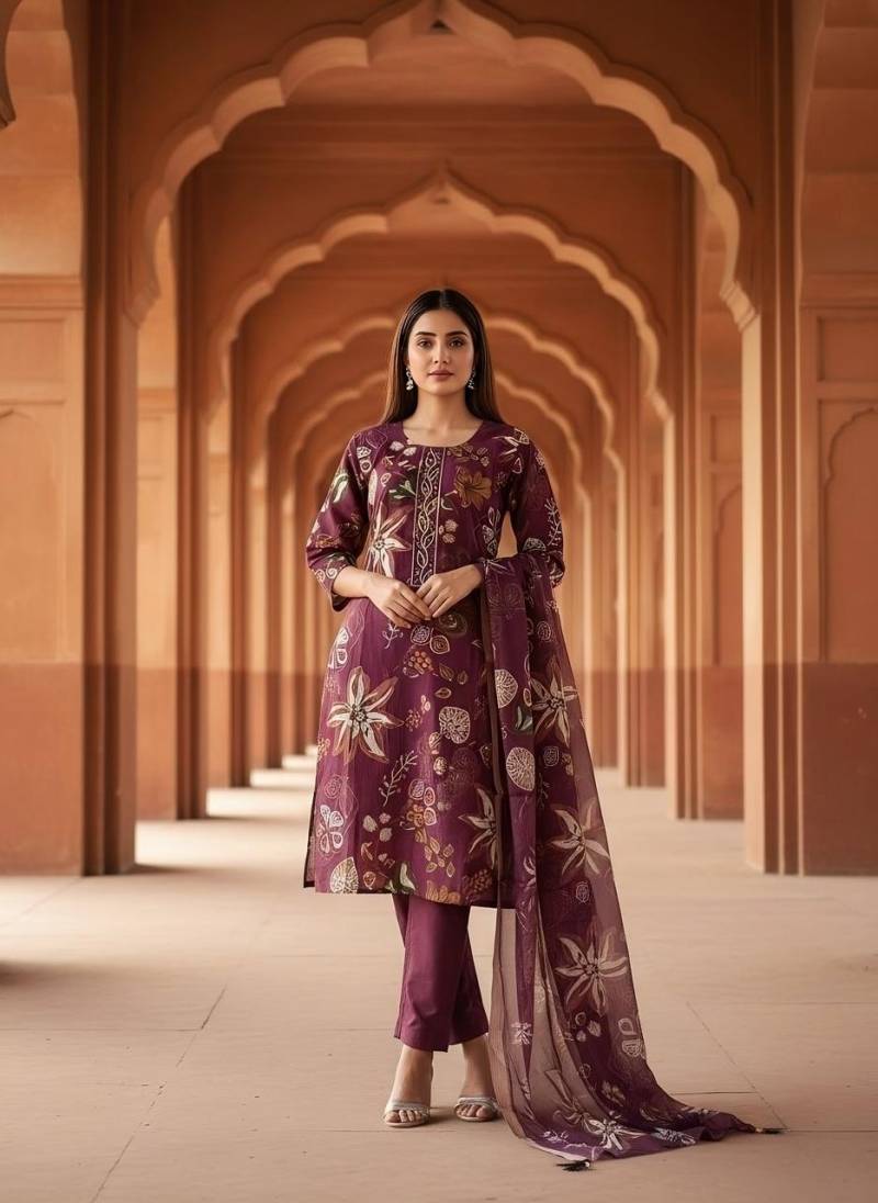 Naisha K 354 Vol 4 Vetican Print Work Top Bottom And Dupatta Collection