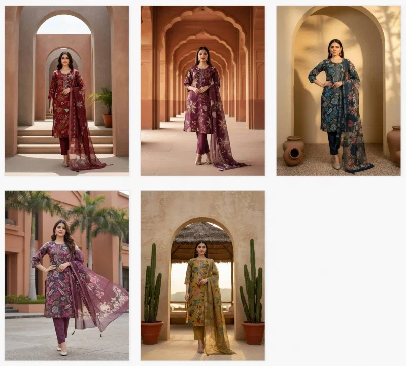 Naisha K 354 Vol 4 Vetican Print Work Top Bottom And Dupatta Collection