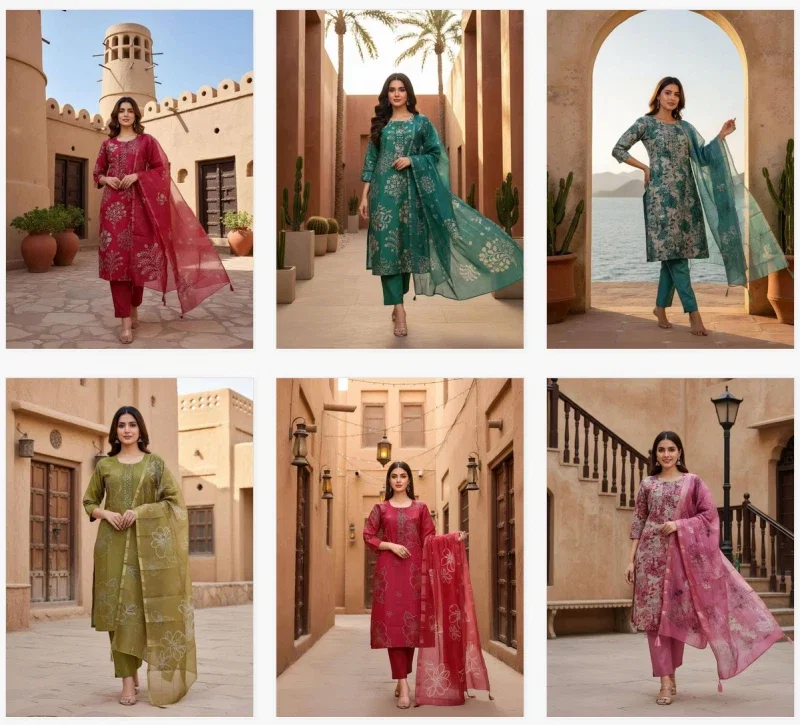 Naisha K 354 Vol 2 Vetican Print Work Top Bottom And Dupatta