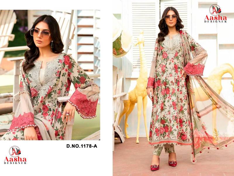 Aasha 1178 A And B Cotton Dupatta Cotton Print Pakistani Salwar Suits